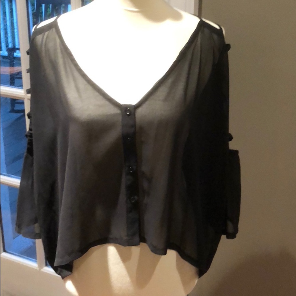 Sheer black cold shoulder LF blouse
